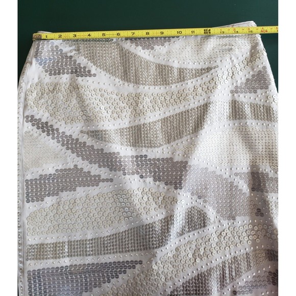 White House Black Market Women's Gray Silver Metallic Sequin Skirt Sz 6 & Blouse - Picture 6 of 13